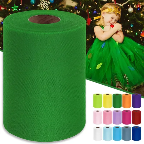 Miniatura 10 de Rollos de tela de tul verde ácido de 6 pulgadas por 100 yardas (300 pies) Cinta de tul para tutú, falda, envoltorio de regalo, decoración de boda