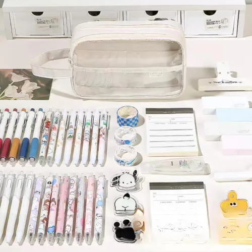 Miniatura 3 de Bolsillos claros Estuche para lápices Estuche cosmético Marcador de pluma Organizador de escritorio Suministros de oficina (blanco)