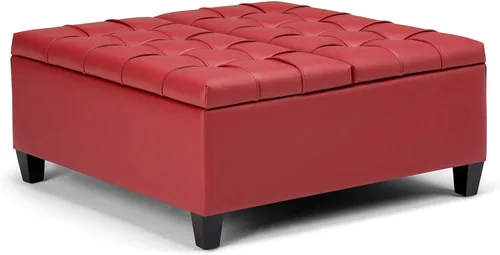 Miniatura 4 de Allora Mesa auxiliar cuadrada de piel sintética de 36 pulgadas de ancho, otomana de almacenamiento, color rojo carmesí
