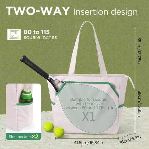Miniatura 3 de SMRITI Tennis Tote Bag Canvas, Large Sports Handbag Tennis Racket Bag for Women, Portable Tennis Racquet Shoulder Bag for Badminton, Pickleball