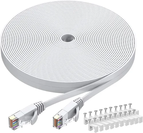 Miniatura 15 de BUSOHE Cable Ethernet Cat6 de 20 pies, color blanco, Cat-6 plano RJ45 para computadora, Internet LAN, red Ethernet, cable de conexión Ethernet - 20