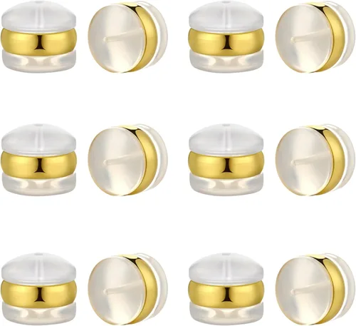 Miniatura 8 de Parte trasera de silicona para aretes, de silicona de oro de 18 quilates para tachuelas/orejas caídas, cierre seguro para aretes pesados, no irrita