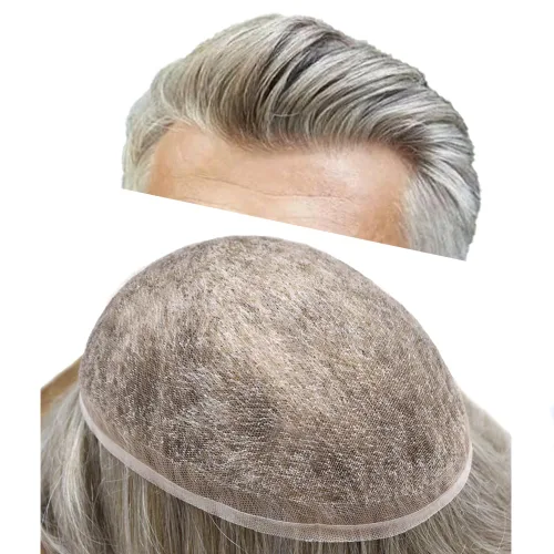 Miniatura 18 de Toupee para hombres Piezas de cabello humano real, encaje francés completo para hombres, pieza de cabello, nudos blanqueados, línea capilar natural