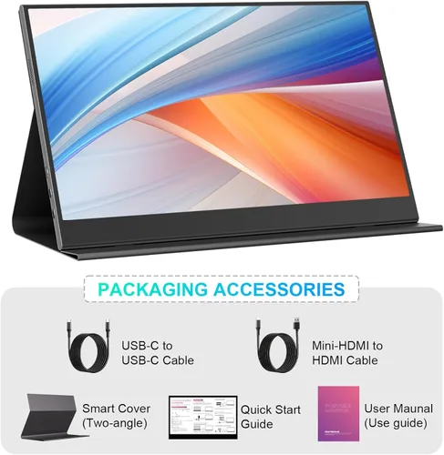 Miniatura 9 de UFYQL Monitor portátil de pantalla táctil de 15.6 pulgadas, pantalla IPS FHD 1080P con funda magnética, HDMI y USB-C Plug & Play, monitor externo