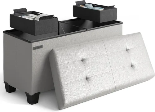 Miniatura 90 de Cubo otomano de almacenamiento con cubo pequeño, otomana cuadrada de 15 pulgadas con almacenamiento para sala de estar y dormitorio, reposapiés