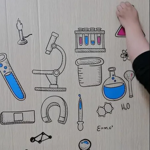 Miniatura 5 de Calcomanías de pared de laboratorio de ciencias al por mayor, calcomanías de vinilo para herramientas de elementos químicos para aula, dormitorio