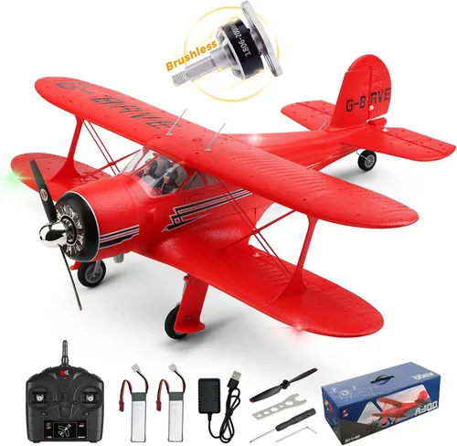 CKYSCHN WLtoys A300 4-Ch Avión RC, Aviones RC Beechcraft D-17 con Luces, Aviones RC Brushless 6G/3D con 2 Baterías, Aviones RC de 2.4G de Control