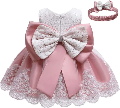 Miniatura 10 de Vestidos de encaje para concursos de niñas bebés de 0-2 años, vestido bordado para fiestas con diadema