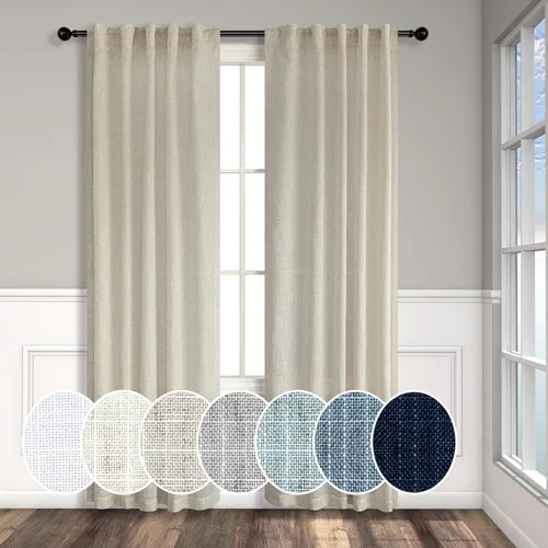 Miniatura 82 de Cortinas de lino azul de 84 pulgadas de largo para sala de estar; juego de 2 paneles con lengüeta trasera; cortinas con dobladillo para barra; Azul