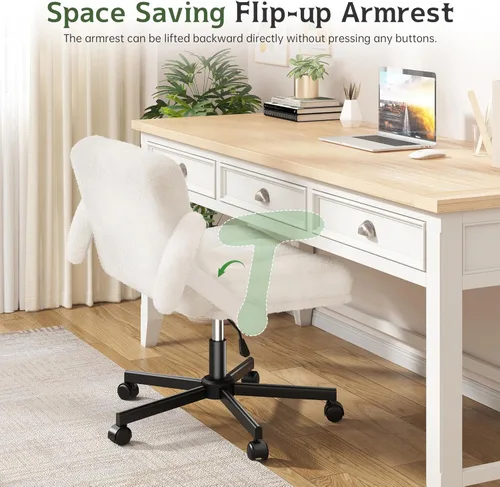 Miniatura 6 de DurayLoly Silla Criss Cross con Ruedas, Silla de Oficina con Reposabrazos Levadizos, Silla de Tocador para Dormitorio, Oficina en Casa, Apartamento