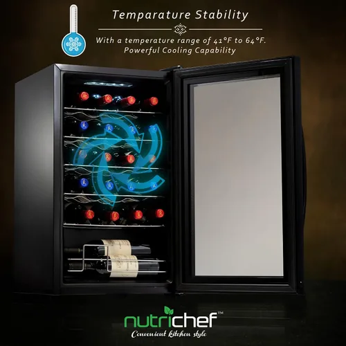 Miniatura 4 de Nutrichef Refrigerador de vino de 24 botellas Enfriador de vino de una sola zona Control de temperatura ajustable de 41 °F a 64 °F