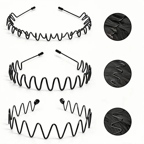 Miniatura 17 de Bandas de pelo de metal para hombres y mujeres, diademas de moda, banda de pelo ondulada negra, banda para la cabeza unisex, accesorios de cabello