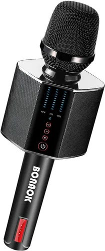BONAOK - Micrófono de karaoke, inalámbrico Bluetooth portátil para adultos y niños, para automóvil, hogar, al aire libre, fiesta, máquina de karaoke