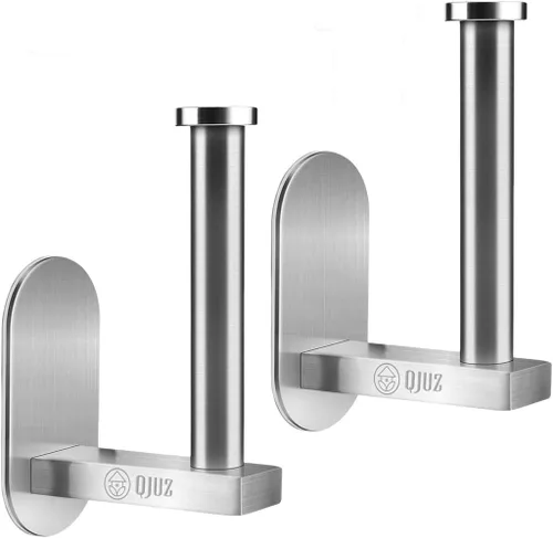 QJUZ Paquete de 2 soportes de papel higiénico autoadhesivo, soporte de papel higiénico para baño, cocina en pared, soporte de pared cepillado de