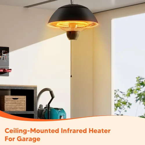 Miniatura 7 de Calentador eléctrico para exteriores, calentador de patio infrarrojo colgante de 1500 W para uso al aire libre, calentador eléctrico impermeable