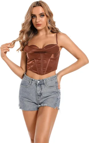 Miniatura 9 de Wiltilky Sujetador sexy para el pecho, corsé corto, top de moda con tirantes delgados, camiseta sin mangas para mujer