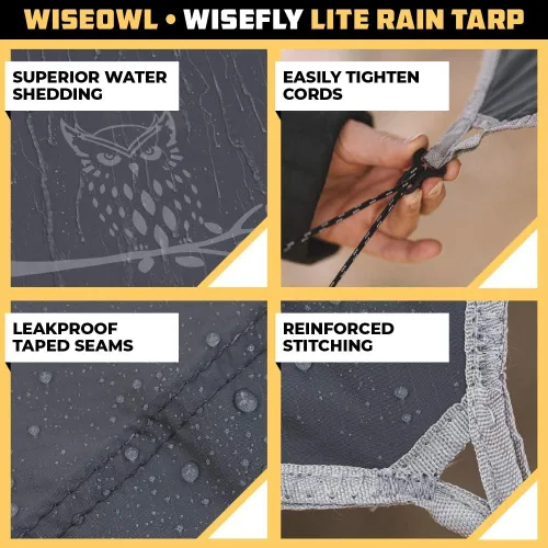 Miniatura 3 de Wise Owl Outfitters Toldo para Hamaca – Funda de lona impermeable para acampar con estacas de tienda de campaña y bolsa de transporte, refugio Gris
