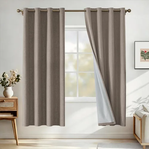 Miniatura 51 de Cortinas de lino 100% opacas para dormitorio, cortinas opacas de 45 pulgadas de largo, cortinas de oscurecimiento de habitación para sala de estar