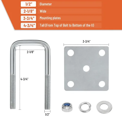 Miniatura 4 de Kit de pernos en U Racewill para eje de remolque de barco con muelles de hojas, pernos en U de 2 pulgadas de ancho, para eje 2x2 - 4 3/4" de largo