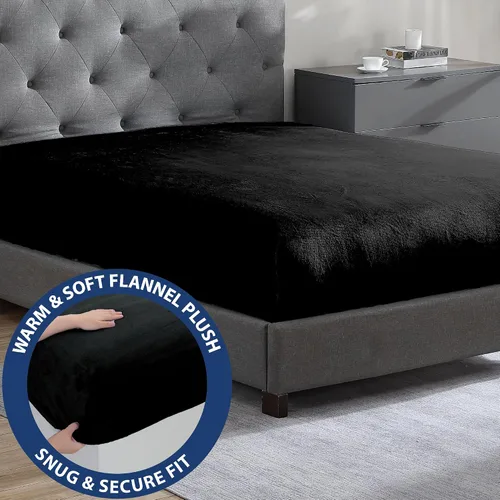 Miniatura 2 de Cathay Home Sábana Bajera de Felpa Suave Twin - Felpa Ultra Suave y Gruesa - Calidez Acogedora para Todas las Estaciones - Sábana Bajera con Negro