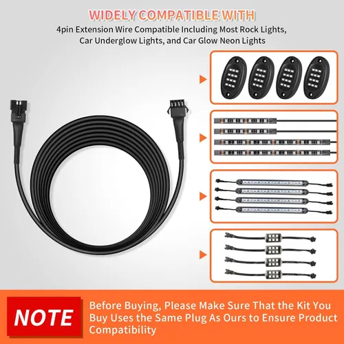 Miniatura 7 de 4 cables de extensión de luces LED RGB de 47 pulgadas/3.93 pies, cable de cable de 4 pines, conector a presión, luces subterráneas, multicolor