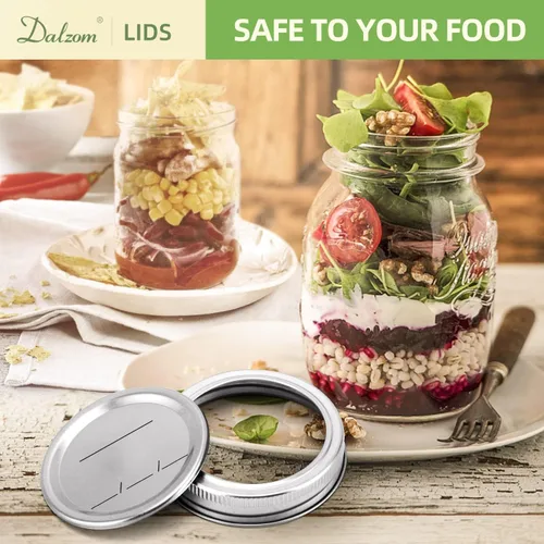 Miniatura 5 de Dalzom® 24 tapas de conservas con 24 anillos de boca regular, tapas de tarro de masón premium con bandas/anillos para bola, tarros Kerr