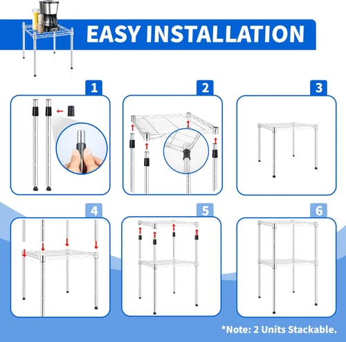 Miniatura 7 de Simple Deluxe - Estantería de 1 nivel, 15 pulgadas de ancho x 13.8 pulgadas de profundidad x 15 pulgadas de alto, alambre metálico apilable, cromado
