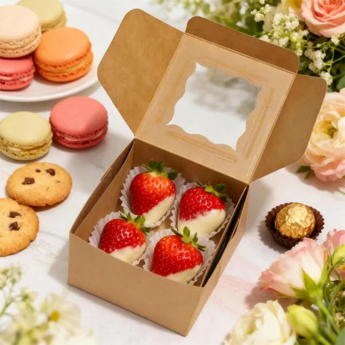 Miniatura 9 de Paquete de 80 cajas de galletas con ventana, cajas de papel kraft de 4 x 4 x 2.5 pulgadas para golosinas, postres, mini pasteles, galletas