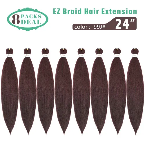 Miniatura 2 de Oferta de varios paquetes: extensiones de cabello preestirado Spetra para trenzar 24 pulgadas, 8 mechones de trenzas de cajón, sin nudos, 8 paquetes