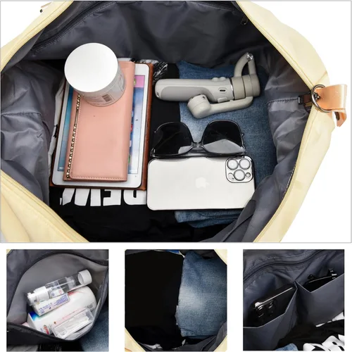 Miniatura 48 de Bolsa de gimnasio con bolsillo húmedo, bolsa de viaje plegable para mujer, bolsa de viaje impermeable para viajes, gimnasio, yoga