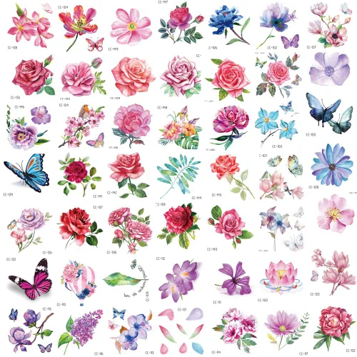 Miniatura 8 de Konsait 50 hojas de tatuajes temporales de flores para mujeres, adolescentes y niñas, pequeño tatuaje temporal para adultos, impermeable, arte