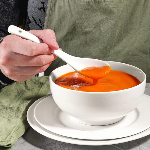 Miniatura 9 de Artena Cuencos de sopa y cucharas de sopa, cuencos de cereales de 26 onzas y cucharas de cereales, juego de cuencos y cucharas de cerámica blanca