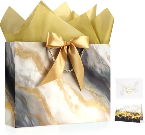 Miniatura 24 de JMANNI Bolsas de regalo, 3 piezas de tamaño mediano con cinta de lazo, bolsa de regalo de papel portátil, patrón de mármol, para cualquier ocasión