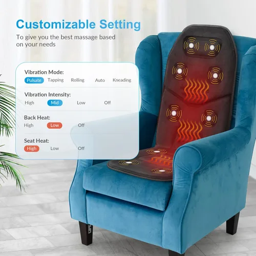 Miniatura 5 de COMFIER Masajeador de Espalda con Calor, Cojín de Masaje de Asiento con Control por Aplicación y Vibración, 10 Motores y 3 Niveles de Calor, Negro