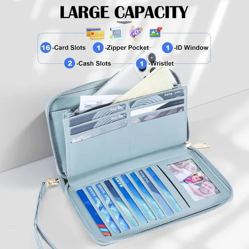 Miniatura 82 de Chelmon - Monedero para mujer de cuero genuino con bloqueo de señal RFID, para tarjetas de crédito