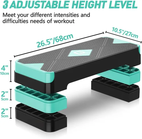 Miniatura 4 de GYMMAGE Escalón de ejercicio aeróbico, escalón aeróbico ajustable para ejercicio, plataforma de entrenamiento para escalonar, plataforma de pasos