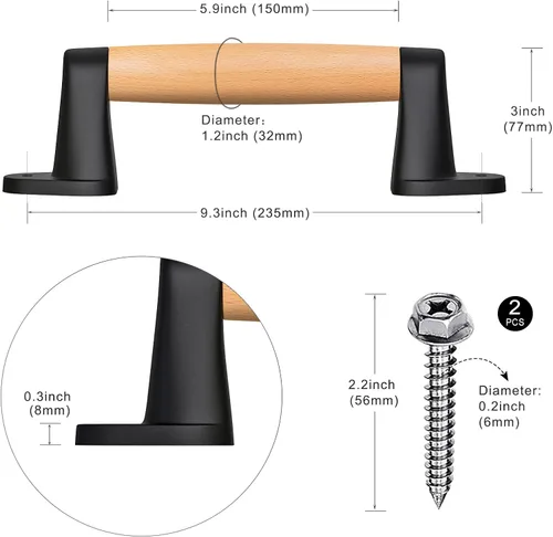 Miniatura 6 de SELEWARE Manija de madera para puerta de granero de 9 pulgadas, para valla, puerta de granero, armario, cobertizos para puertas correderas, Soportes