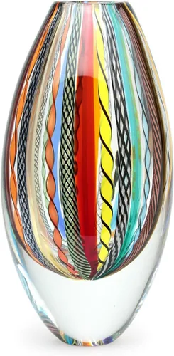 Ca D Oro - Jarrón de cristal Boho con bastones de colores soplado a mano estilo Murano Art Glass - Modelo 208 MS