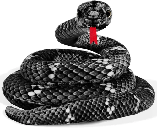 Miniatura 13 de Peluche de serpiente, animal de serpiente de peluche, serpientes de juguete pequeñas de 27 pulgadas para niños, animales de peluche gigantes, Negro