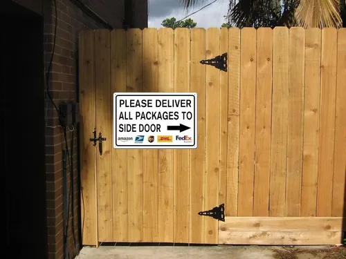 Miniatura 4 de Letrero de metal con texto en inglés «Please Leave Packages Deliveries Here» para interiores y exteriores, para puerta delantera, porche, oficina, 8