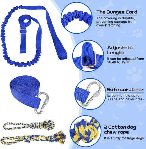 Miniatura 2 de XiaZ Juguete de tira y afloja para perros, juguete interactivo para perros, cuerda elástica para colgar con 2 juguetes de cuerda para masticar, Azul