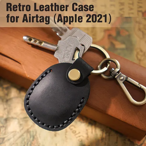 Miniatura 2 de Llavero de Airtag de cuero genuino, llavero portátil de Air tag con anillos para llaves, funda de cobertura oculta completa compatible con Airtag