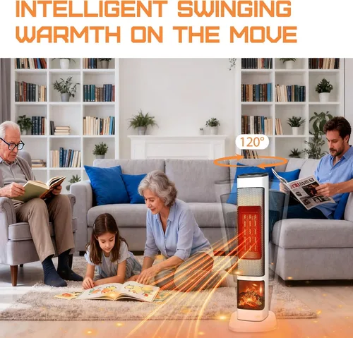 Miniatura 7 de Calentador de espacio para interiores, calentadores eléctricos de 1700 W con control remoto y termostato, 5 modos, temporizador de 9 horas, llama