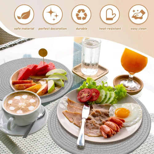 Miniatura 4 de Billbotk Juego de 4 manteles individuales redondos tejidos de 13 pulgadas para mesa de comedor, almohadillas calientes para cocina, salvamanteles