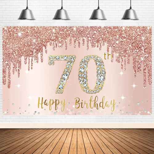 Miniatura 19 de Cartel de cumpleaños 75 para mujer, decoración de fondo de fiesta de cumpleaños de 75 años de oro rosa, póster de cumpleaños de 75 años, decoración