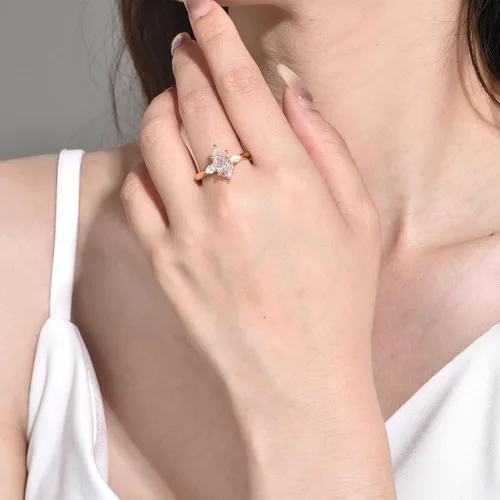 Miniatura 2 de Anillos de oro de 2 quilates para mujer, anillos de plata de ley 925 con circonita marquesa rosa, anillo de compromiso chapado en oro de 18 quilates