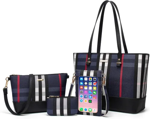 Miniatura 155 de Juego de 4 bolsas modernos para mujer de cuero sintético: bolso tote, bolso de hombro, bolso de mano y cartera.