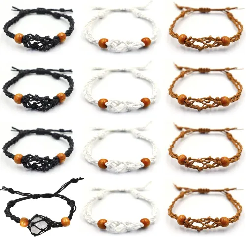 Miniatura 7 de 12 pulseras de cristal para pulseras vacías con jaula de piedra vacía, ajustable, trenzada, soporte de red de cristal de cuarzo, cuerdas de jaula