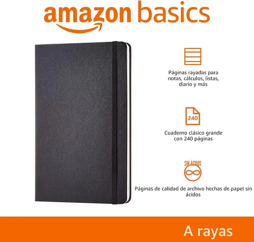 Miniatura 2 de Amazon Basics Cuaderno clásico con rayas, 240 páginas, tapa dura, 5 x 8.25 pulgadas, color negro