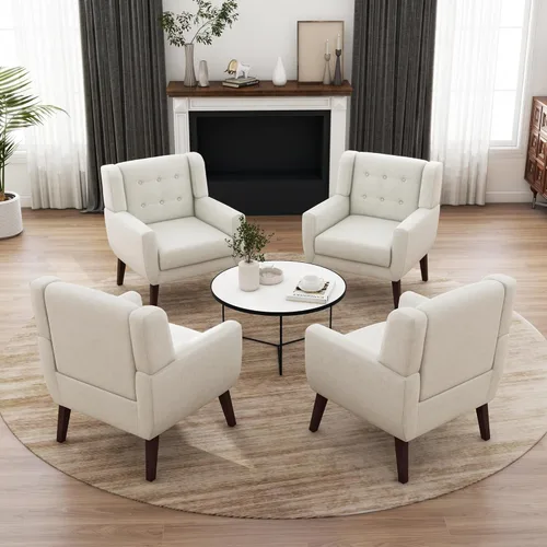 Miniatura 9 de Silla decorativa de piel sintética, moderna silla tapizada para sala de estar, cómodos asientos individuales con botones, asiento de lectura Negro